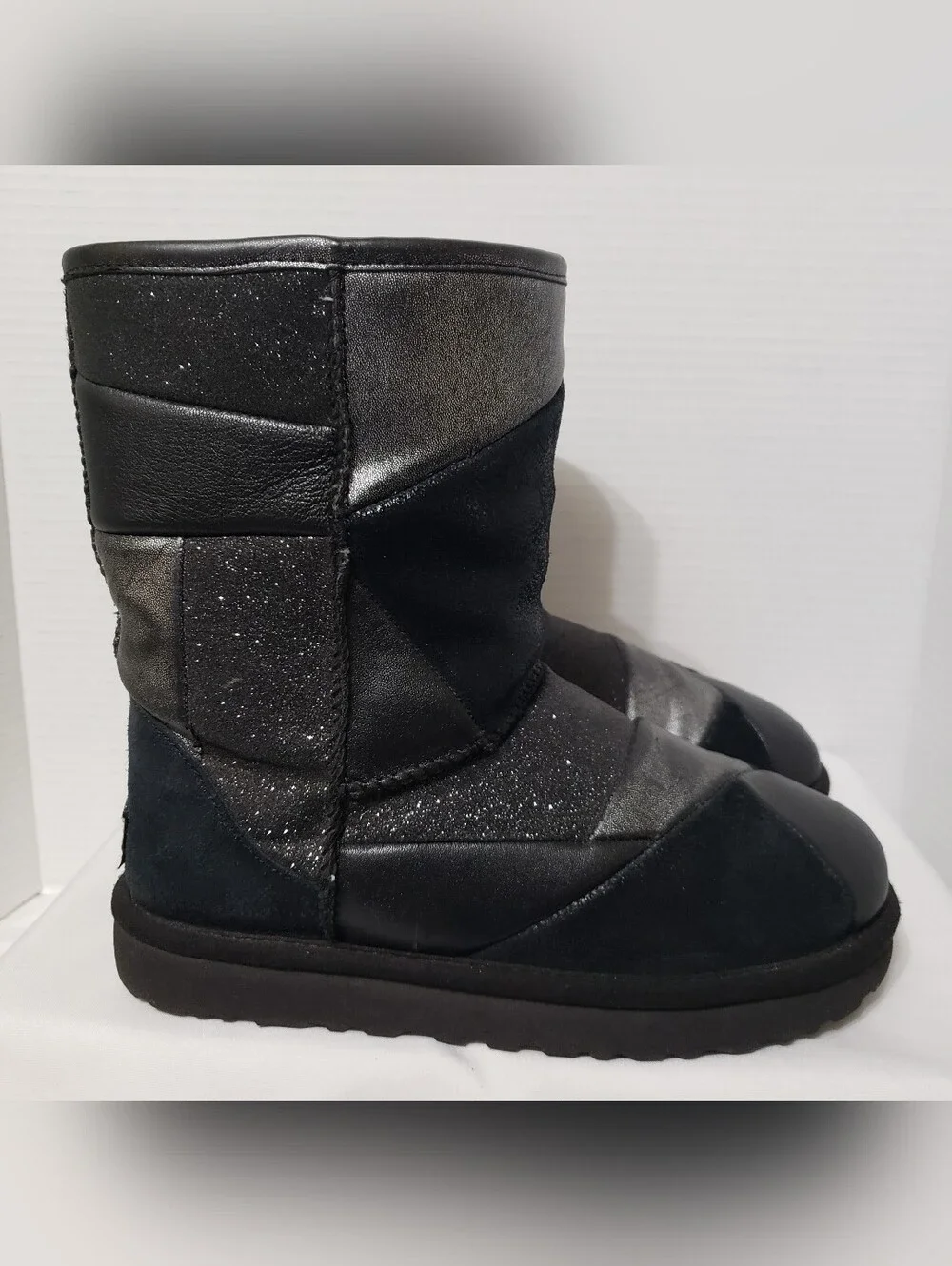 UGG Classic Glitter Black Patchwork Suede Boots Size  6